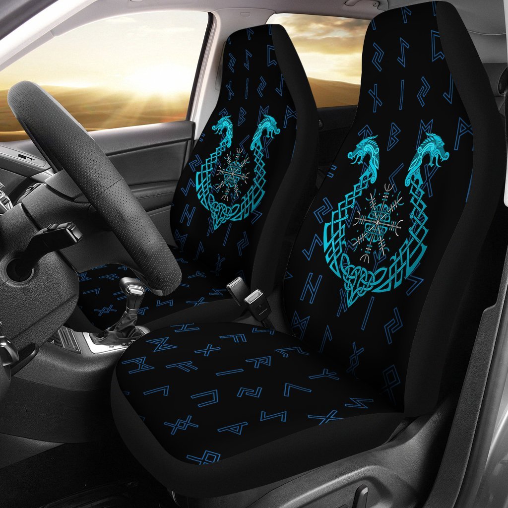 Viking Car Seat Covers, Aegishjalmur Helm Of Awe Blue Edition RLT12 - Wonder Print Shop