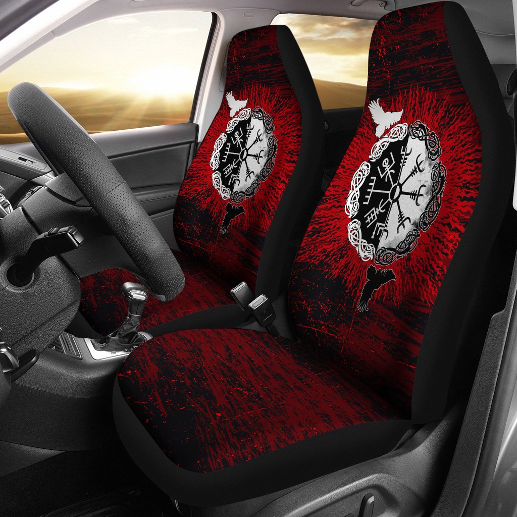 Viking Car Seat Covers Raven Of Odin and Symbol Viking On Blood Background RLT12 - Wonder Print Shop