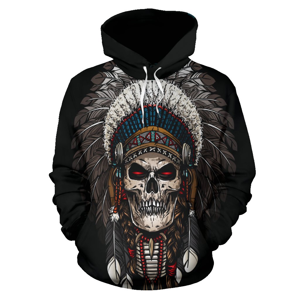 Indian Skull Chief Native American All Over Hoodie LT10 - Wonder Print Shop