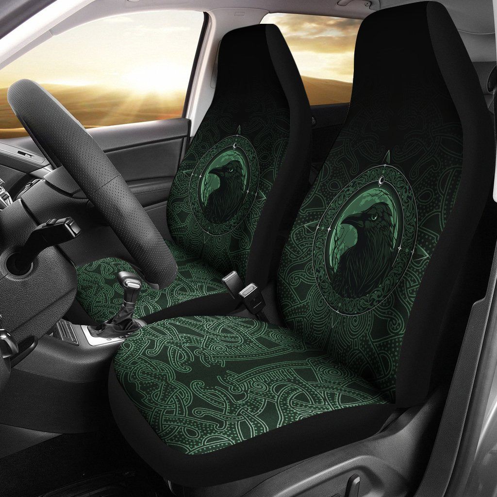 Viking Car Seat Cover, Ethnic Odin Raven Green RLT12 - Wonder Print Shop