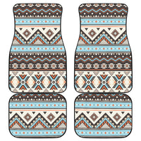 Tribal striped car mat set with multicolor geometric pattern and rounded border (2 shown)