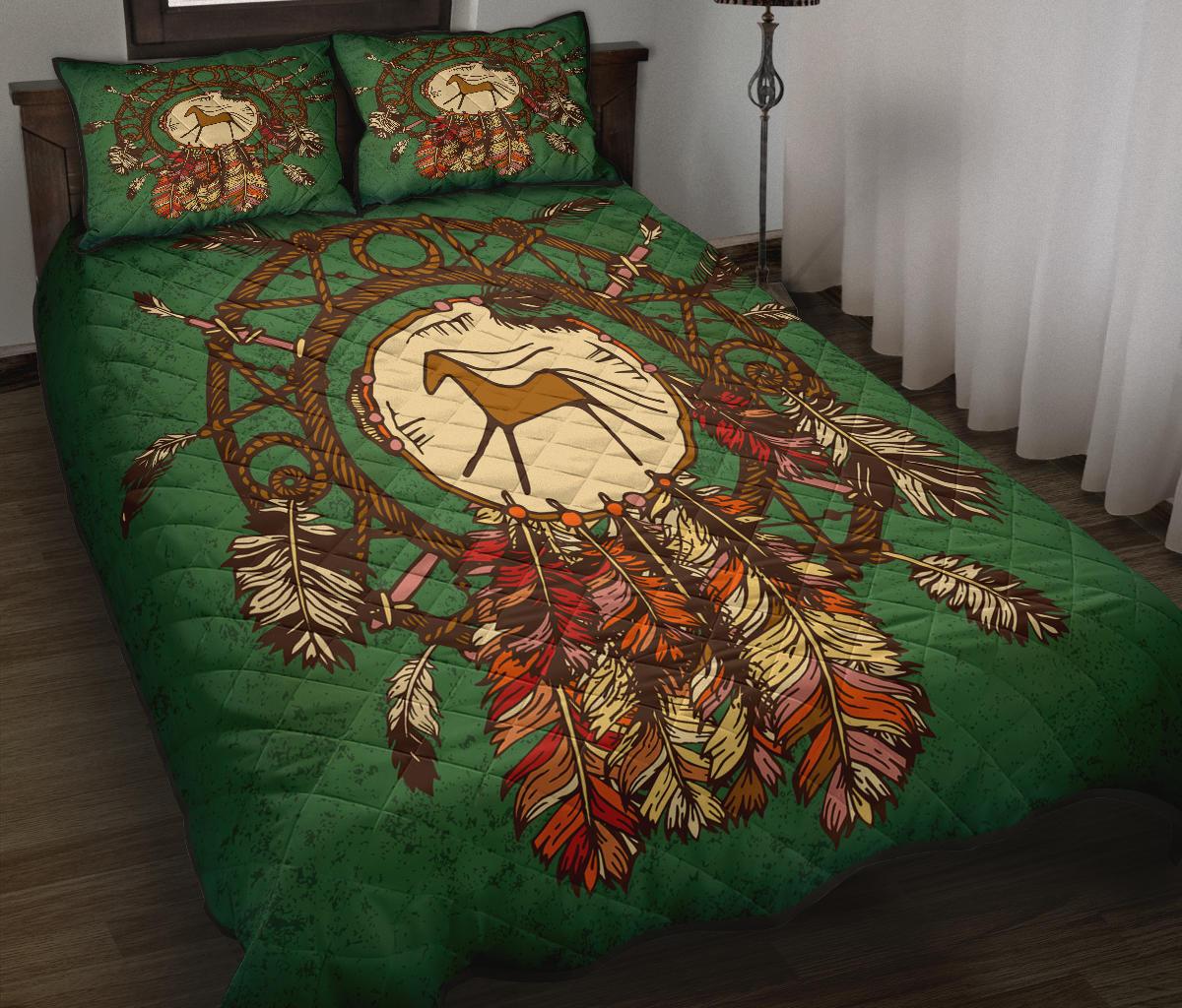 Green Horse Dreamcatcher Native American Quilt Bed Set LT10 - Wonder Print Shop