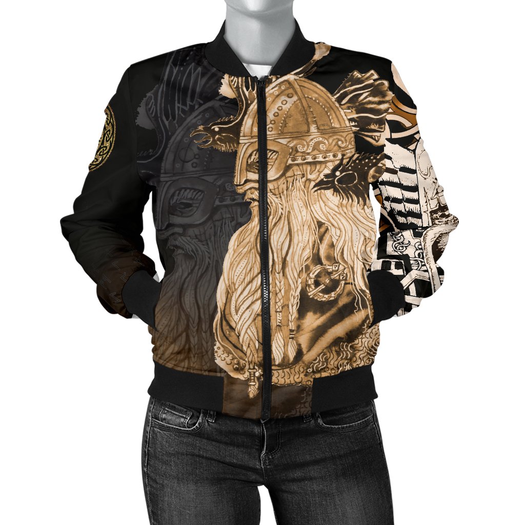 Viking Women's Bomber Jacket - Odin Raven Viking Gold RLT12 - Wonder Print Shop