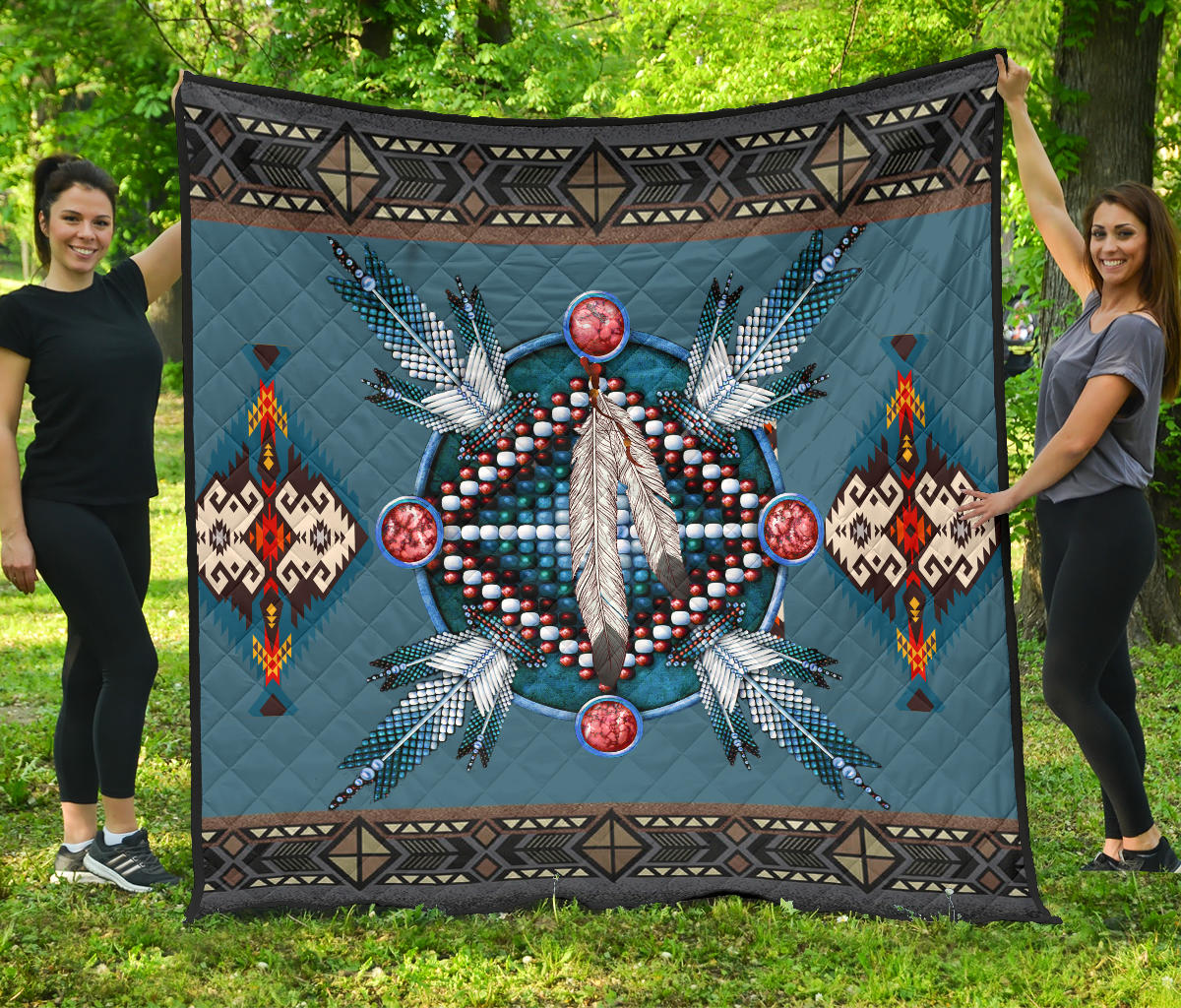 Native American Pattern Blue Mandala Premium Quilt LT10 - Wonder Print Shop