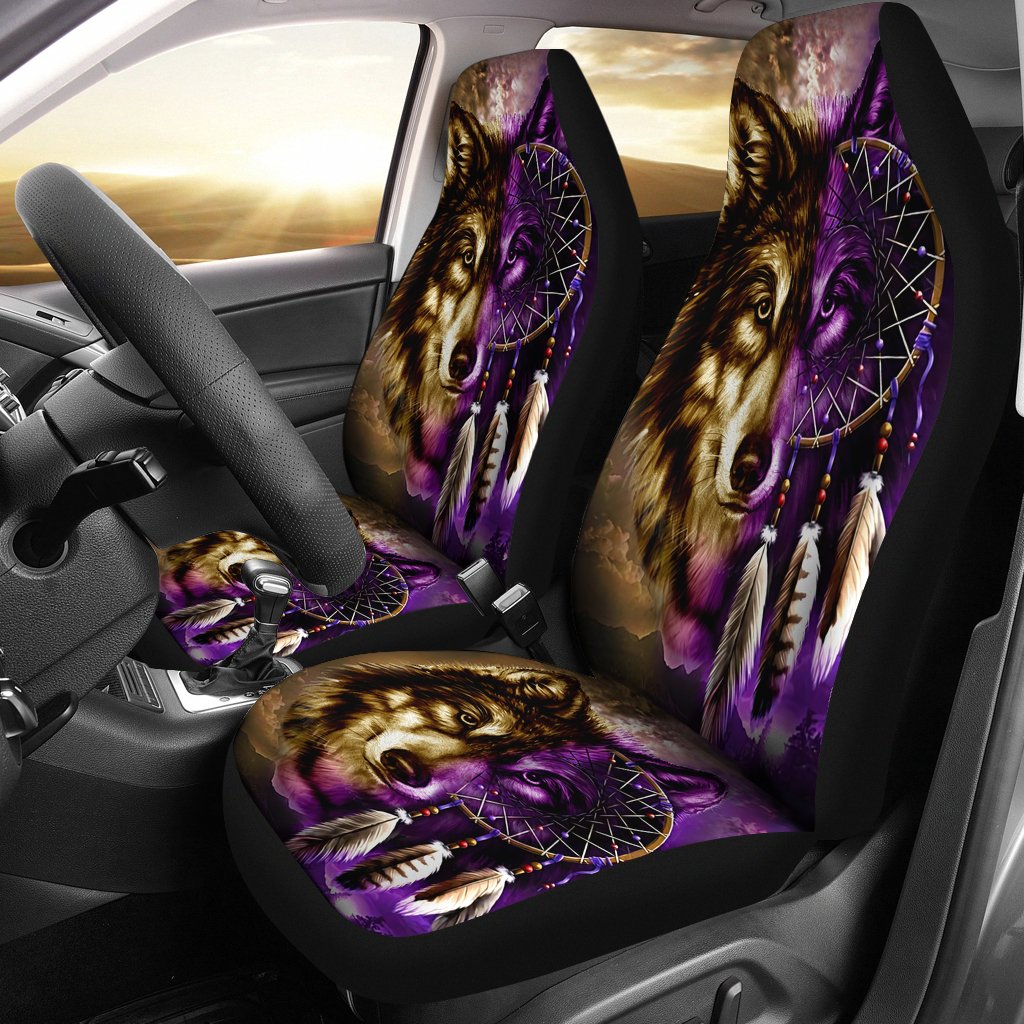 Purple Wolf Dreamcatcher Native American Car Seat Covers LT10 - Wonder Print Shop