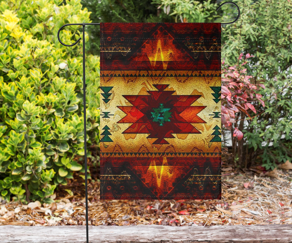 Multicolor tribal design flag decor with red, yellow, green geometric star center