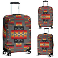 Gray multicolor Native American patterned luggage cover with wheels and zipper