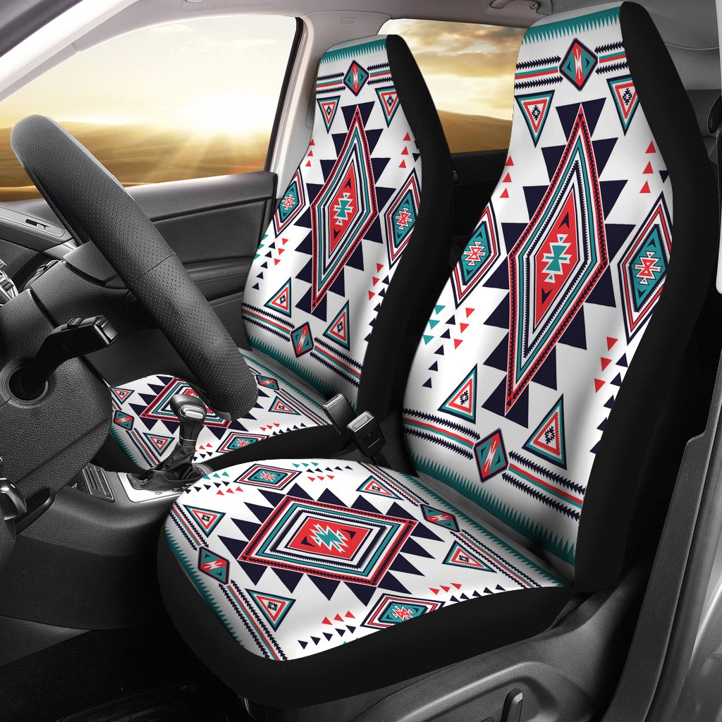 White Geometric Native American Design Car Seat Covers LT10 - Wonder Print Shop