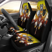 Car seat covers with multicolor wolf dreamcatcher print, set of 4, front seats