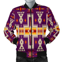 Men's purple bomber jacket with Native-inspired geometric front zip print