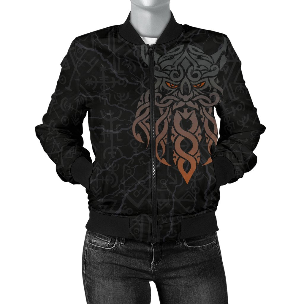 Viking Women's Bomber Jacket, Odin God Furthark Tattoo Special RLT12 - Wonder Print Shop