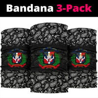 Dominican Republic bandana 3-pack: three black paisley gaiters with crest