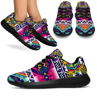 Multicolor tribal patterned sport sneakers with black laces and black rubber sole