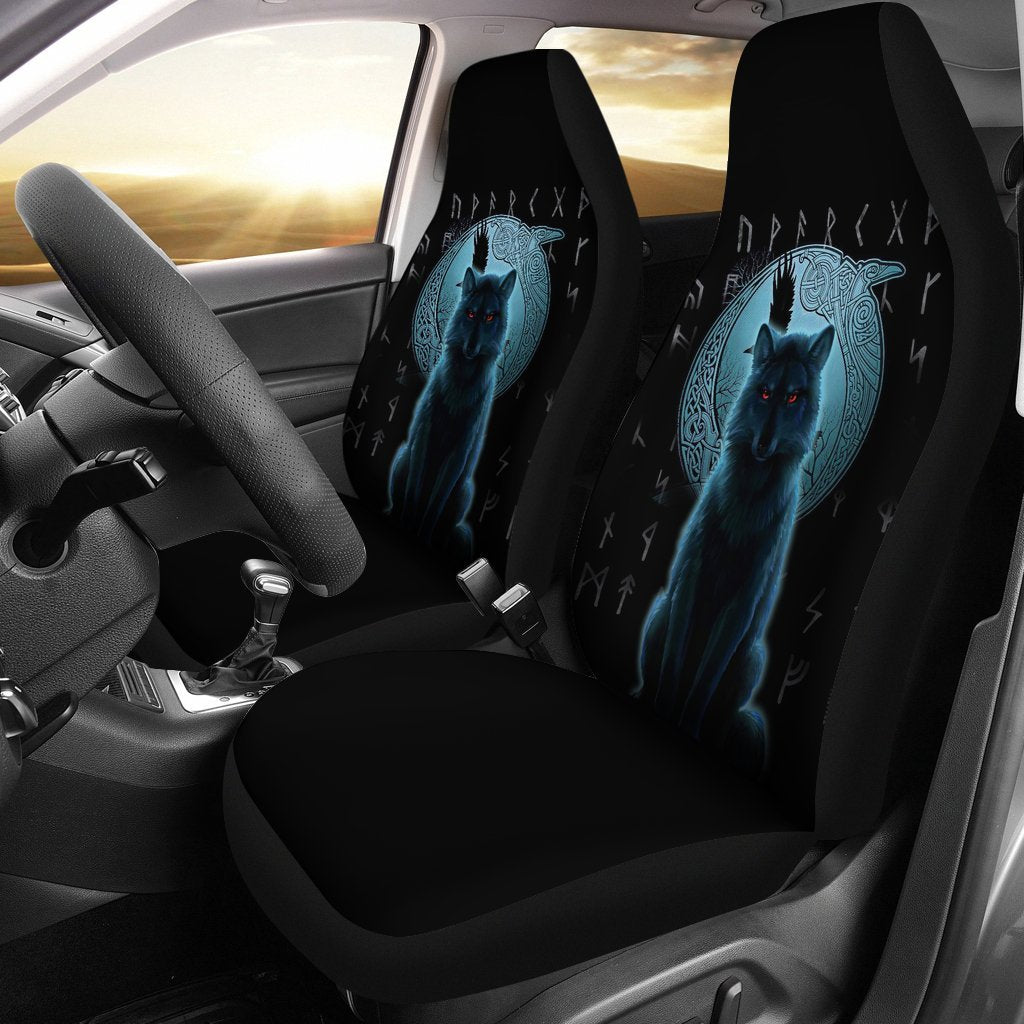 Viking Car Seat Covers, Fenrir Viking Wolf and Moon RLT12 - Wonder Print Shop