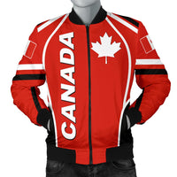 Canada men bomber jacket red with CANADA text, maple leaf and zip front