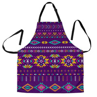 Purple colorful geometric Native American style apron, black neck and waist ties
