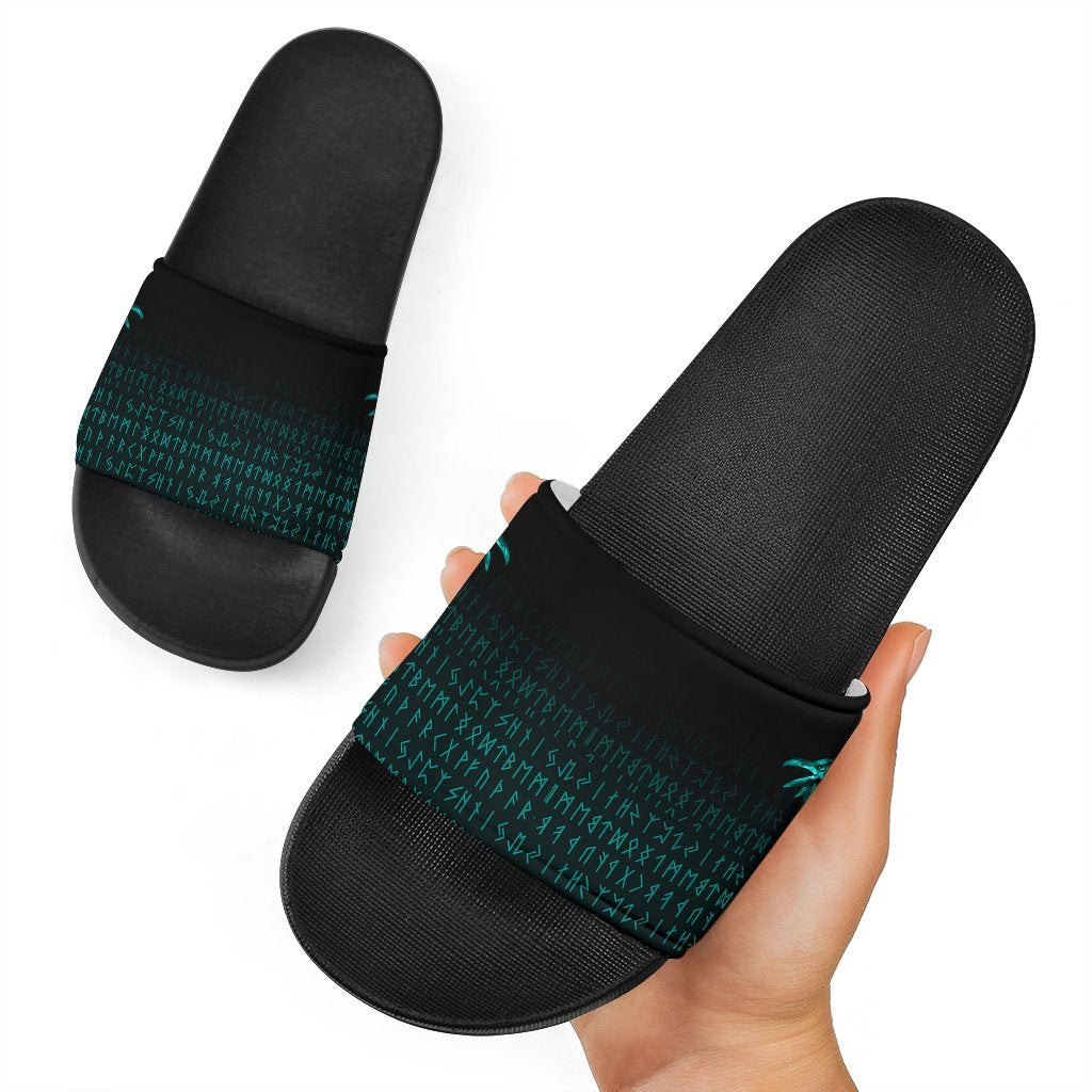 viking-slide-sandals-the-raven-of-odin-rune-cyan