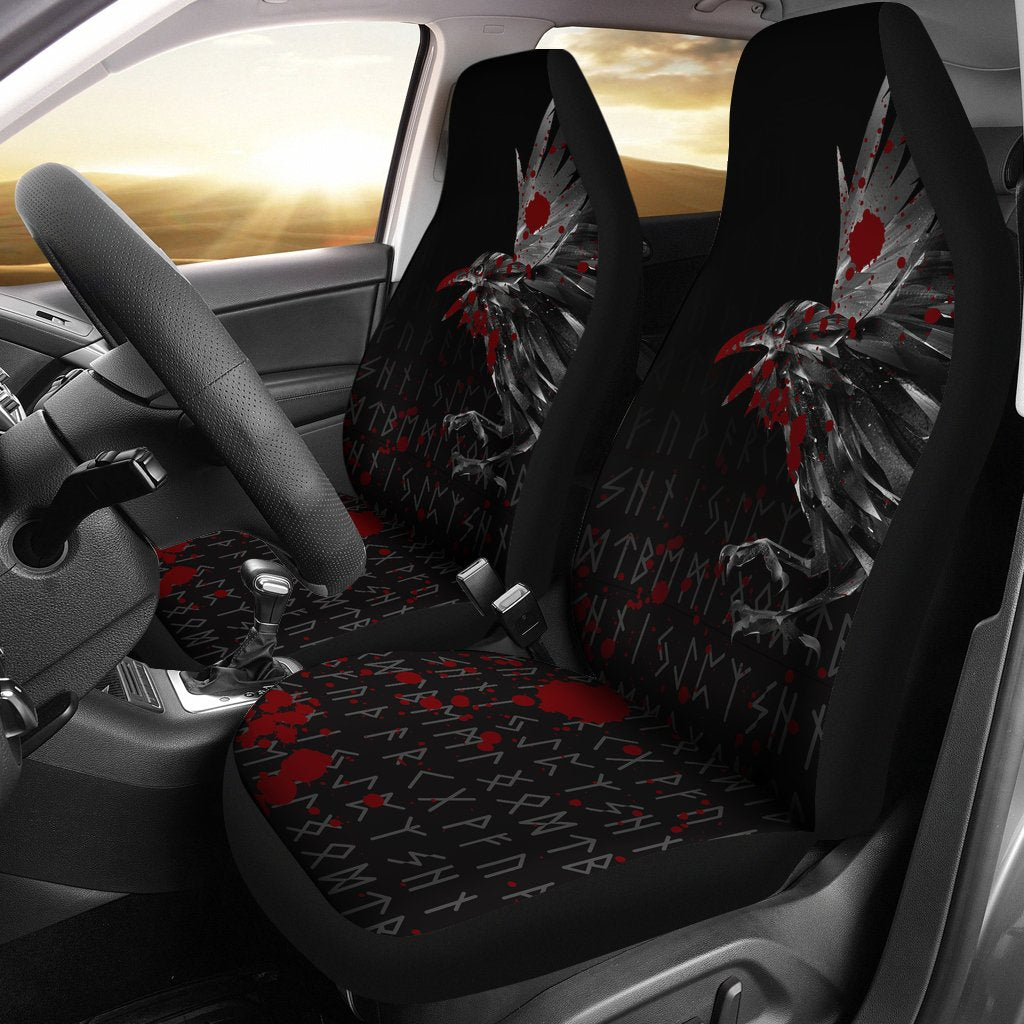 Viking Car Seat Cover The Raven Of Odin Rune Blood RLT12 - Wonder Print Shop