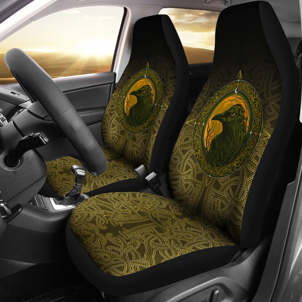 Viking Car Seat Cover, Ethnic Odin Raven Gold RLT12 - Wonder Print Shop