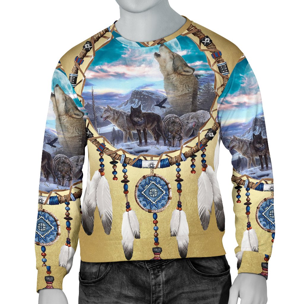 Wolves dreamcatcher 3D graphic sweatshirt, multicolor front with wolf and mountain scene