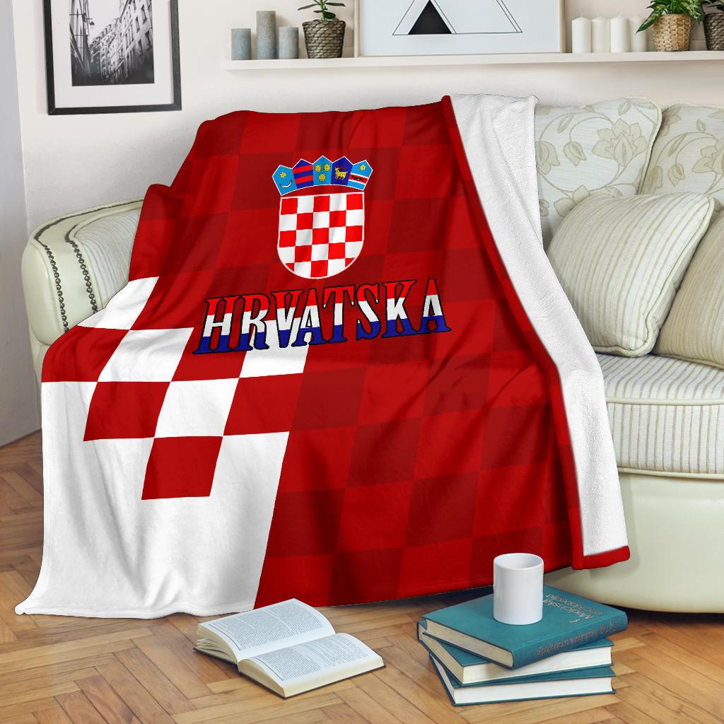 Croatia crest premium blanket with red checker pattern and HRVATSKA text