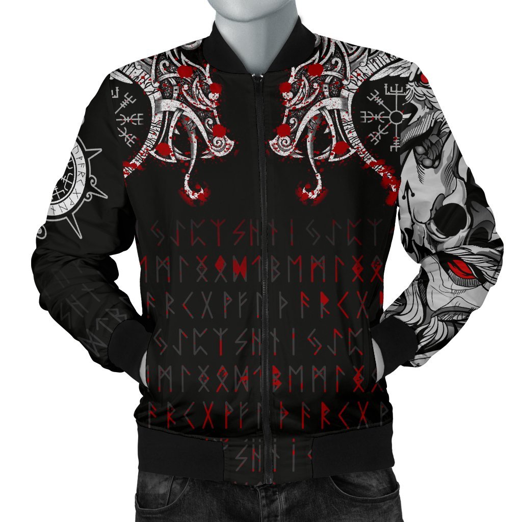 Viking Men's Bomber Jacket - Double Dragon Tattoo and Vegvisir Blood RLT12 - Wonder Print Shop