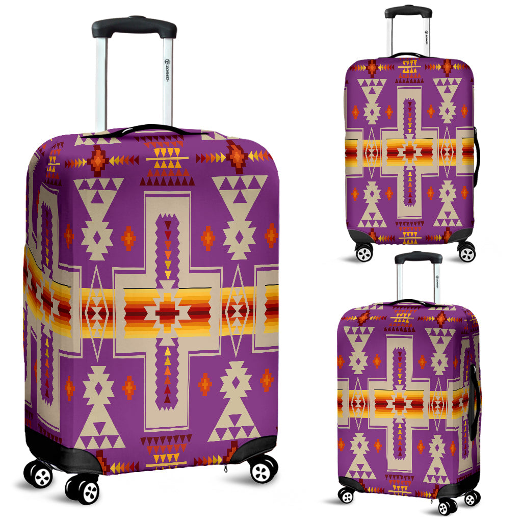 Light purple luggage cover with multicolor native geometric pattern, LT10 size