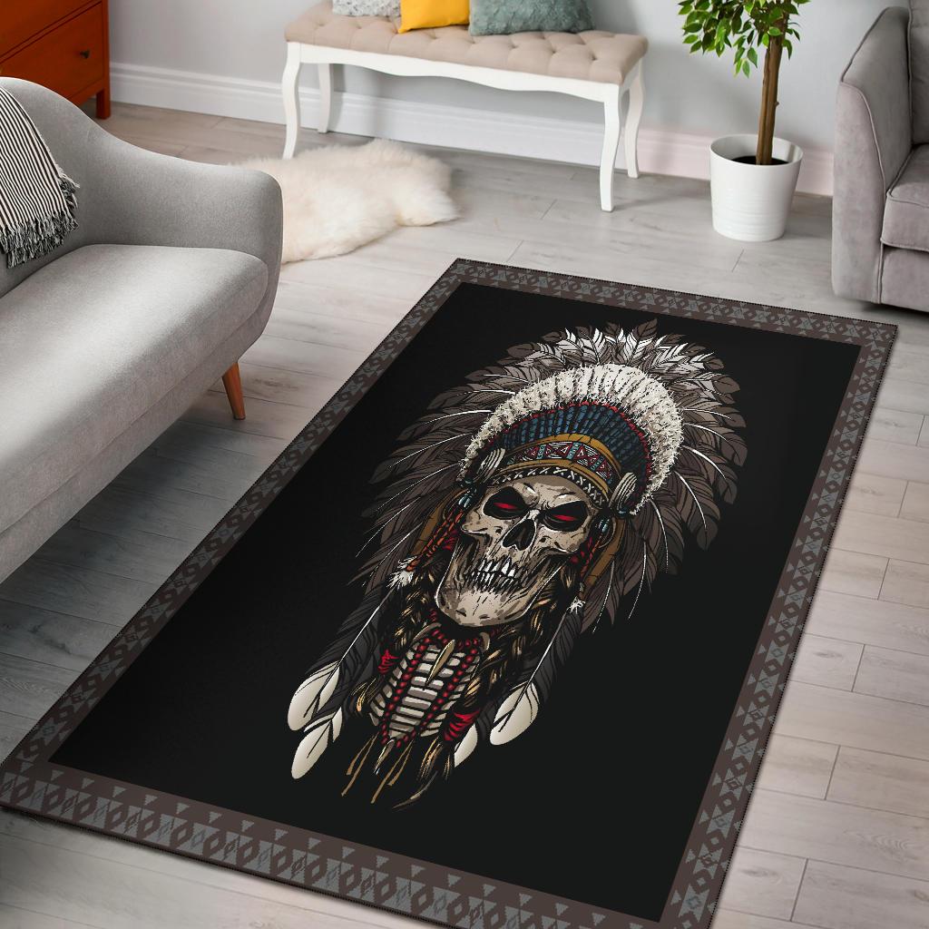 Feather Chief Skull Native American Area Rug LT10 - Wonder Print Shop