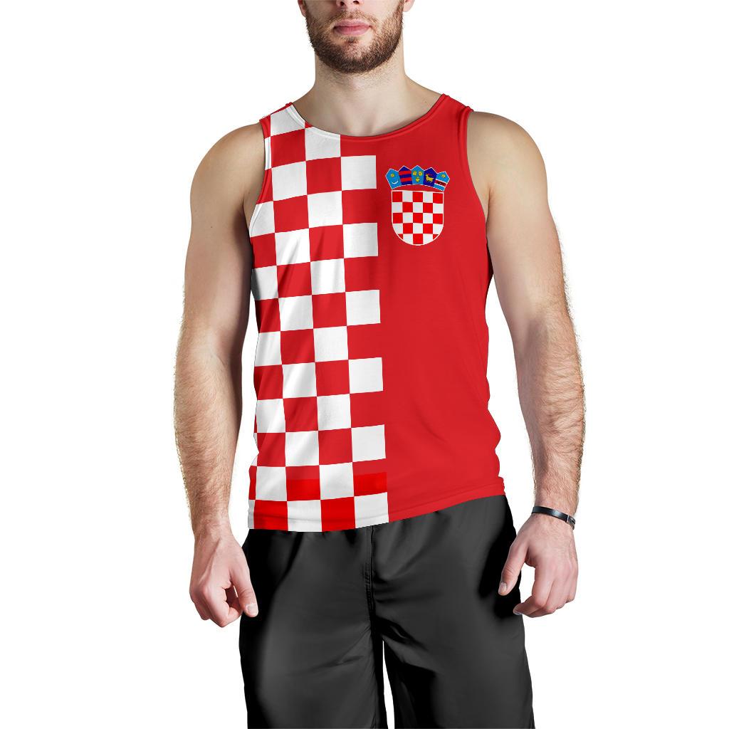 Men's Croatia tank top in red with white checkerboard and Croatian shield crest
