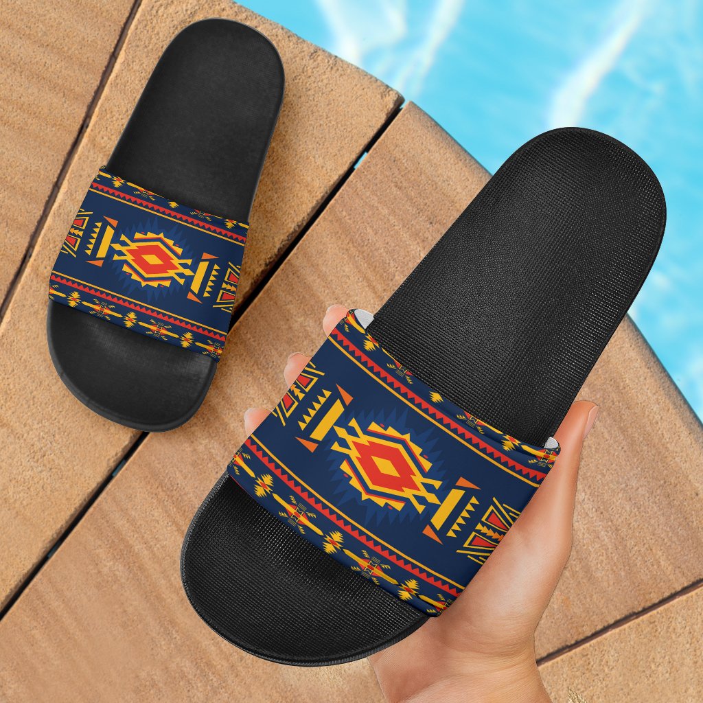 blue-ethnic-pattern-native-american-slide-sandals