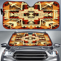 Car windshield sun shade, colorful Southwest symbol pattern on yellow-orange fabric