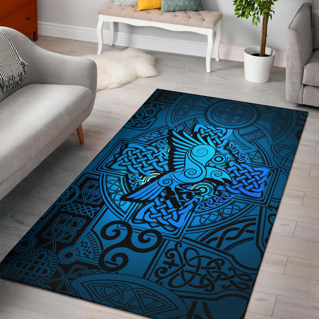 Viking Area Rug Raven Odin Celtic Cyan RLT12 - Wonder Print Shop