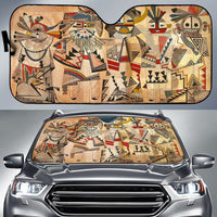 Multicolor Native American pattern auto sun shade, full windshield cover