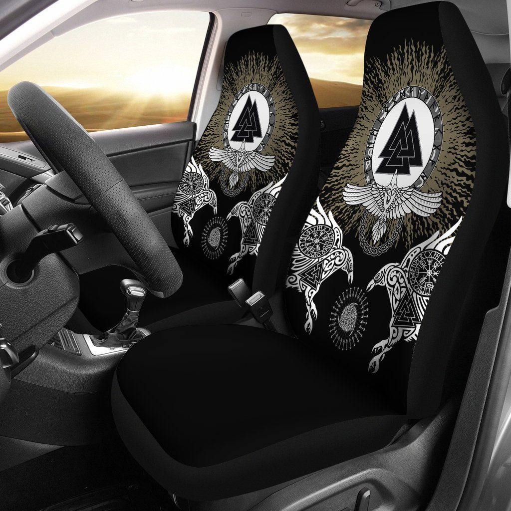 Viking Car Seat Covers Raven, Valknut and Vegvisir RLT12 - Wonder Print Shop