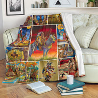 Chiefs jigsaw blanket, multicolor Native American patchwork panels and border