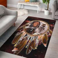 Wonder Print Shop rug: red multicolor dreamcatcher with chief portrait and wolves