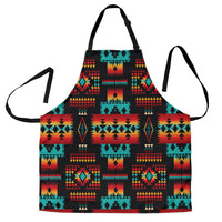 Native tribal pattern apron on black with multicolor geometric motifs