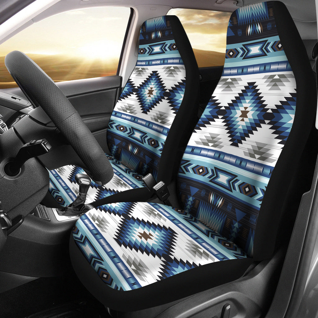 Blue/Multicolor aztec-pattern car seat covers LT10 with black side bolsters