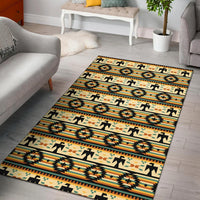 Yellow Native American style area rug with geometric tribal pattern and dark border