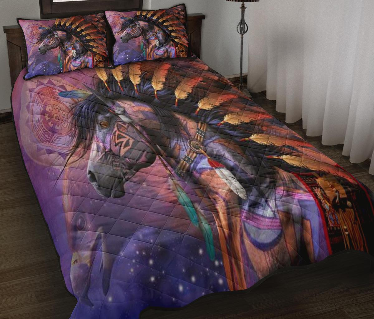 Horse Tribe Purple Native American Quilt Bed Set LT10 - Wonder Print Shop