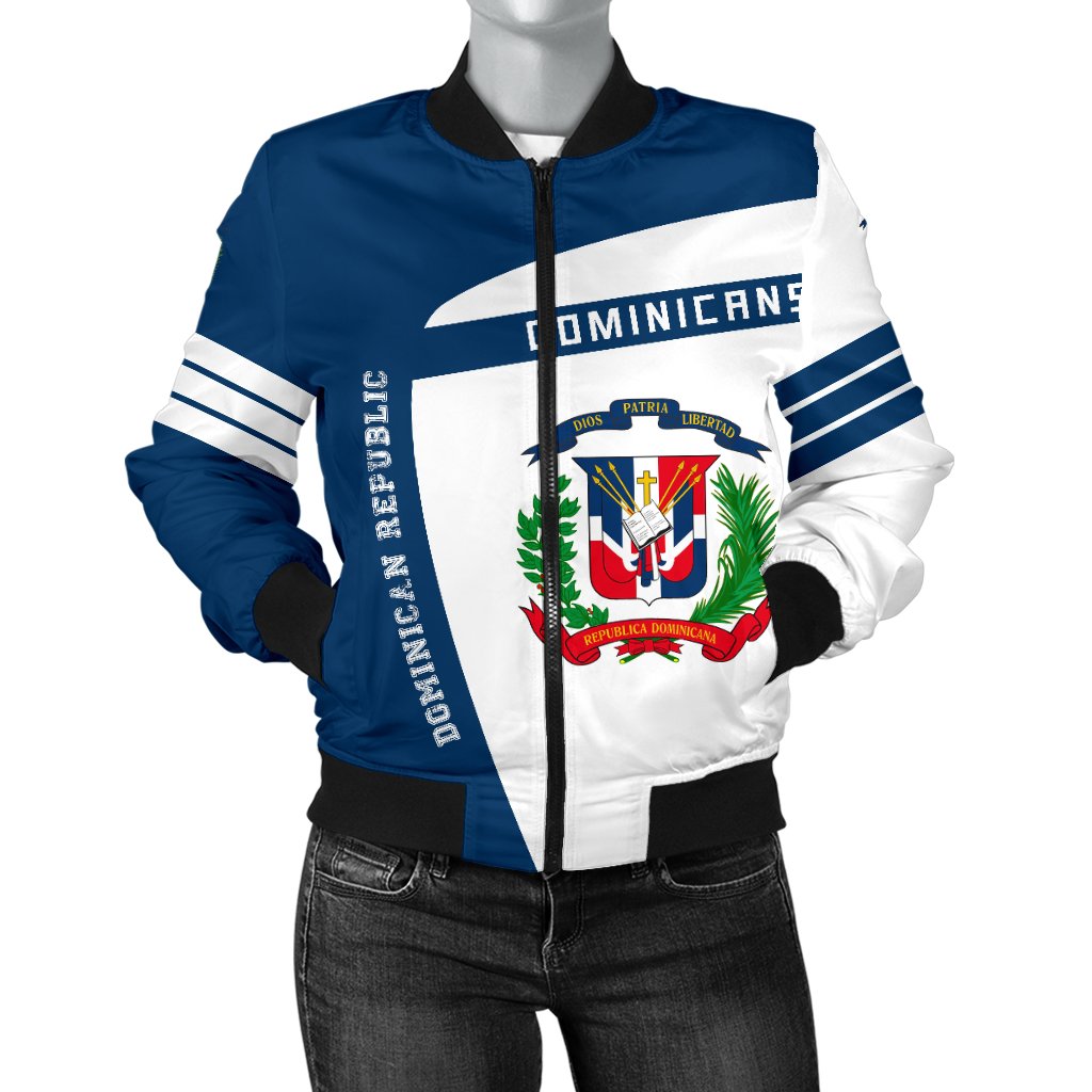Sport bomber jacket in white/blue with full zipper and Dominican crest logo on front