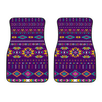 Purple Aztec-style front car mat set of 2 with multicolor geometric patterns