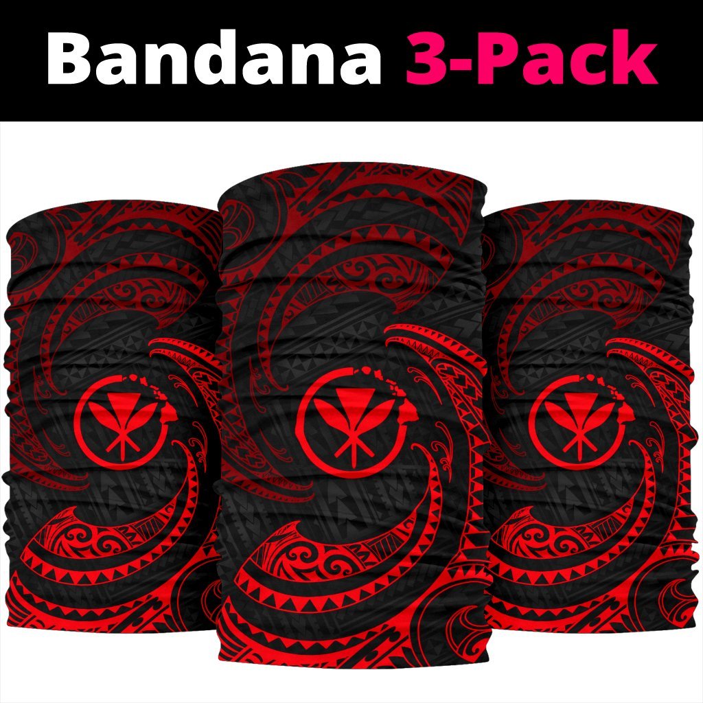 Bandana 3-pack with repeating red tribal wave patterns on black fabric