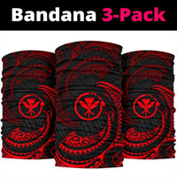 Bandana 3-pack with repeating red tribal wave patterns on black fabric
