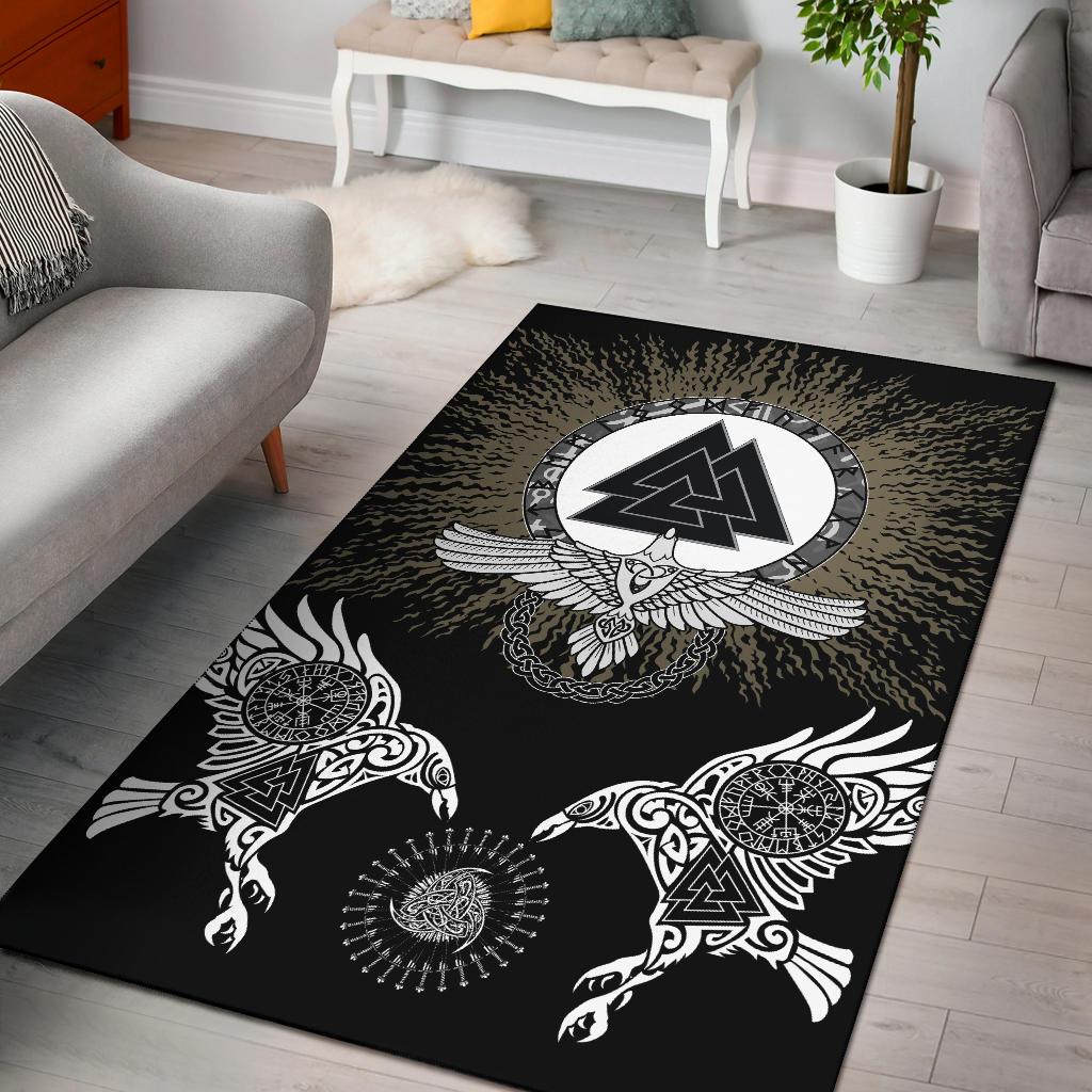 Viking Area Rug Raven, Valknut and Vegvisir RLT12 - Wonder Print Shop