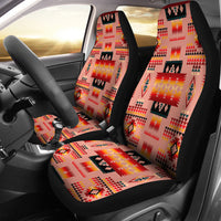 Colorful Native American pattern car seat covers with black trim, front seats installed