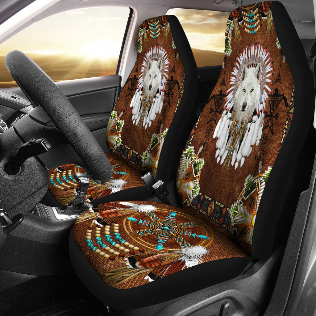 White Wolf With Headress Car Seat Cover LT10 - Wonder Print Shop