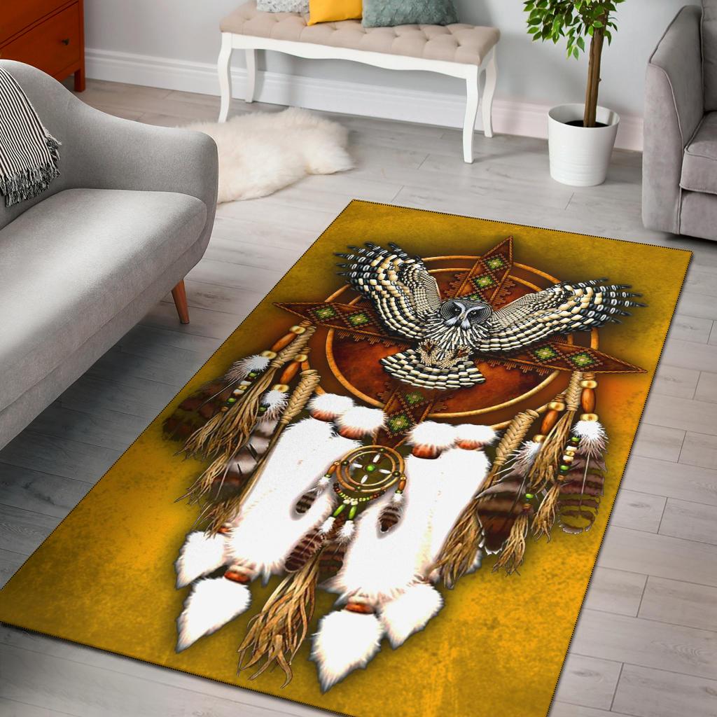 Owl Dreamcatcher Yello Native American Area Rug LT10 - Wonder Print Shop