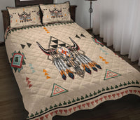 Bison quilt bed set with multicolor tribal patterns and two matching pillows