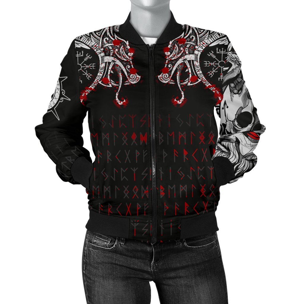 Viking Women's Bomber Jacket - Double Dragon Tattoo and Vegvisir Blood RLT12 - Wonder Print Shop